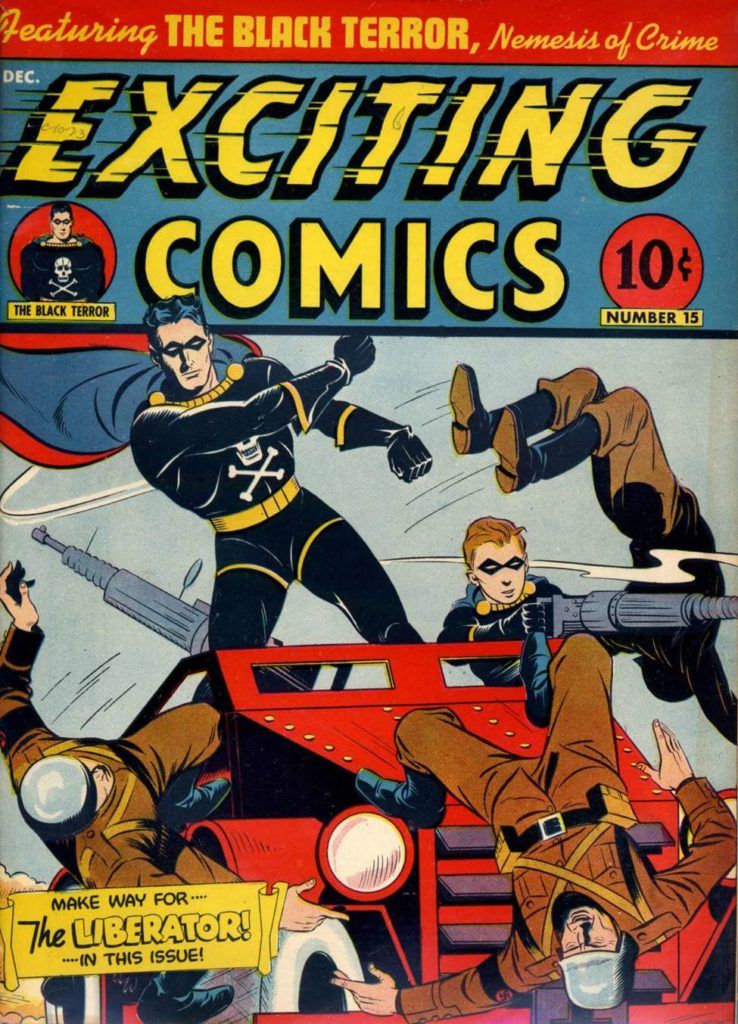 The Liberator debuted in Exciting Comics #15 (October 23, 1941), and appeared regularly in that title and America’s Best Comics.